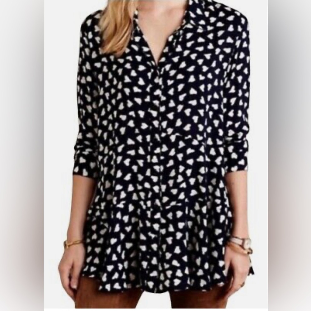 11.1.Tylho Navy Heart Print 3/4 Sleeve Tunic Blouse                      X24-05